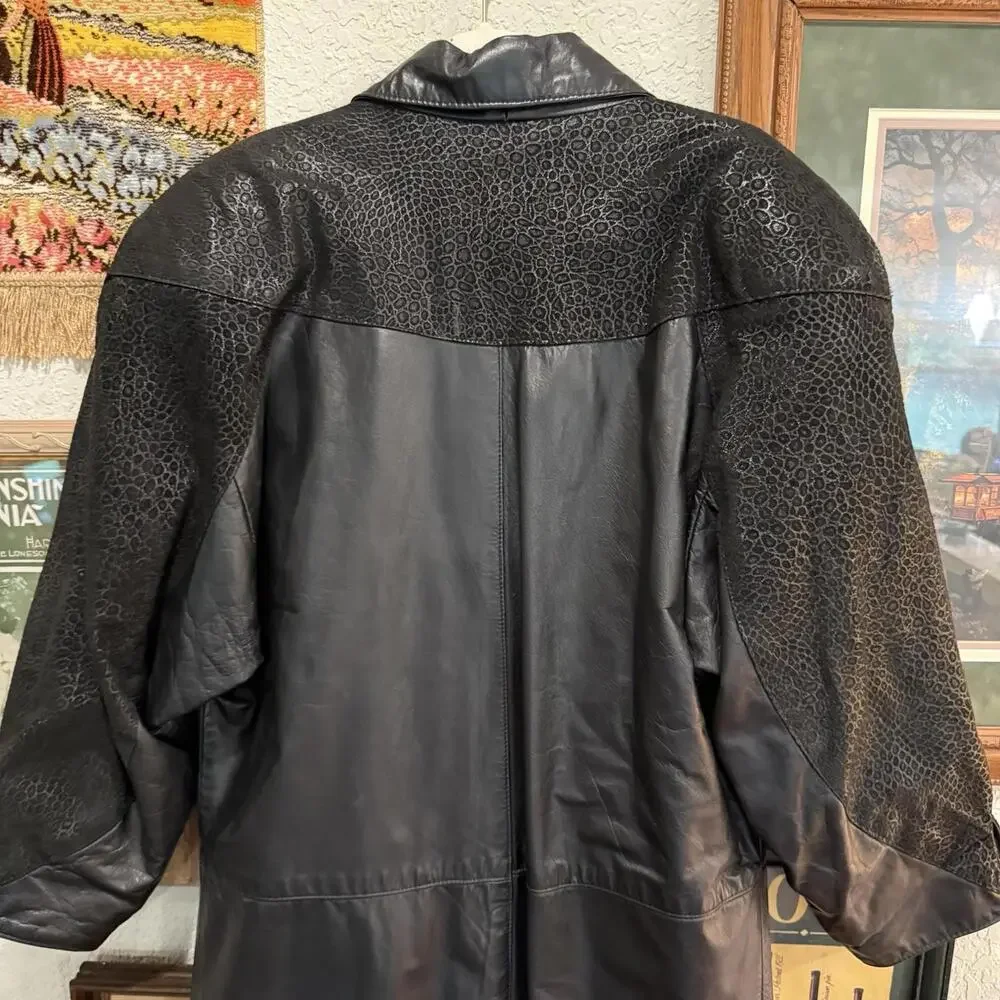 Vintage 80s Global Identity G-III Women’s Black Leather Trench Coat Size‎ Medium